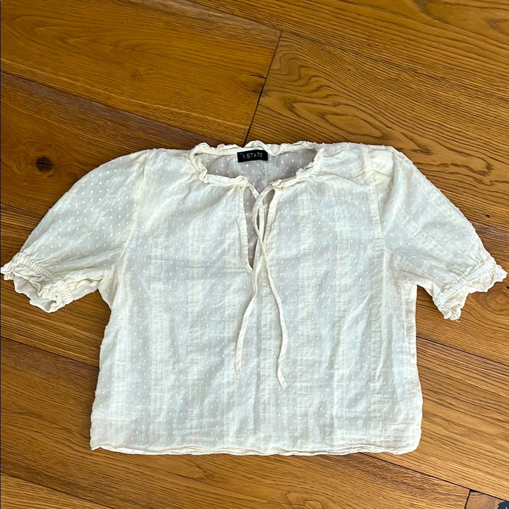 1 State White Puff Sleeve Blouse with Tie Front small